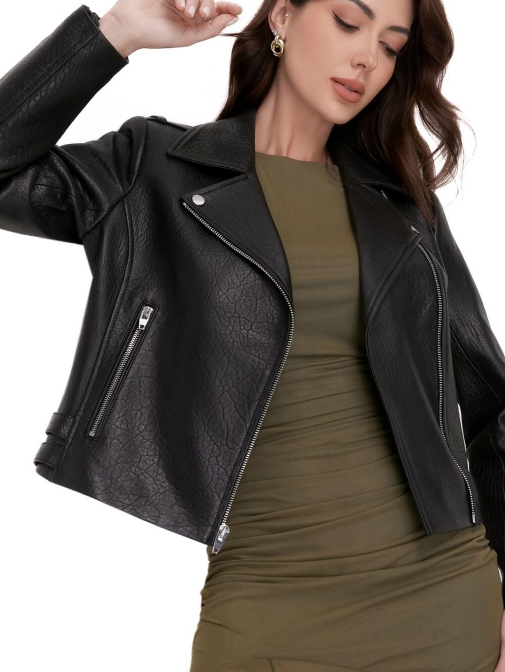Black Lambskin Leather Jacket Women,Motorcycle Asymmetrical Zip Buckle Belt, M